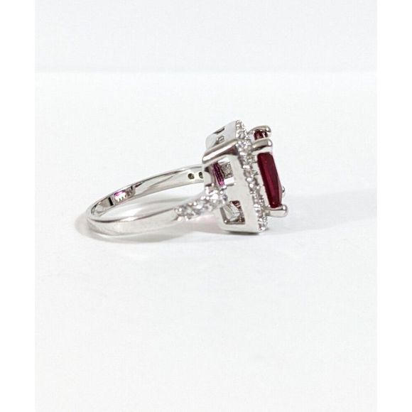 Size 9.25 - Pink Red Cubic Zirconia Square Cocktail Ring - Simulated gemstone - Picture 3 of 8